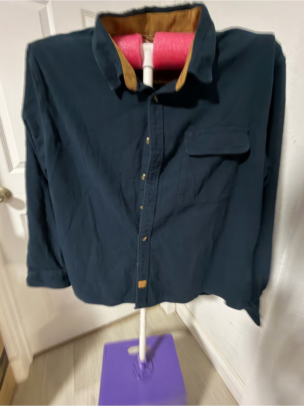 Men's Navy Lightweight Shirt Jacket with Tan Contrast Collar